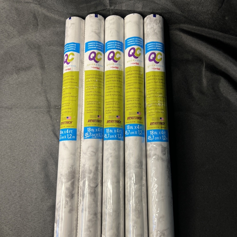 Lot Of 5- NEW Con-Tact Shelf Liner Contact Paper White Grey Marble 48"x 18" 2023